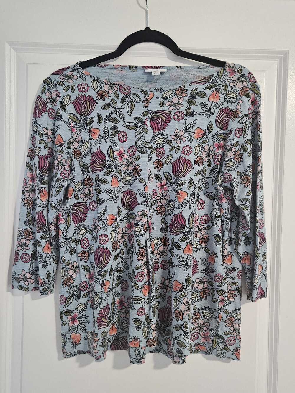 J. Jill Light Blue Floral 3/4 Sleeve Peplum Top - Size Small